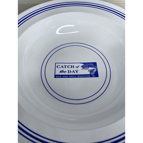 Pottery Barn Catch of the Day Serving Bowl Blue White Stripe 13" - Picture 1 of 7